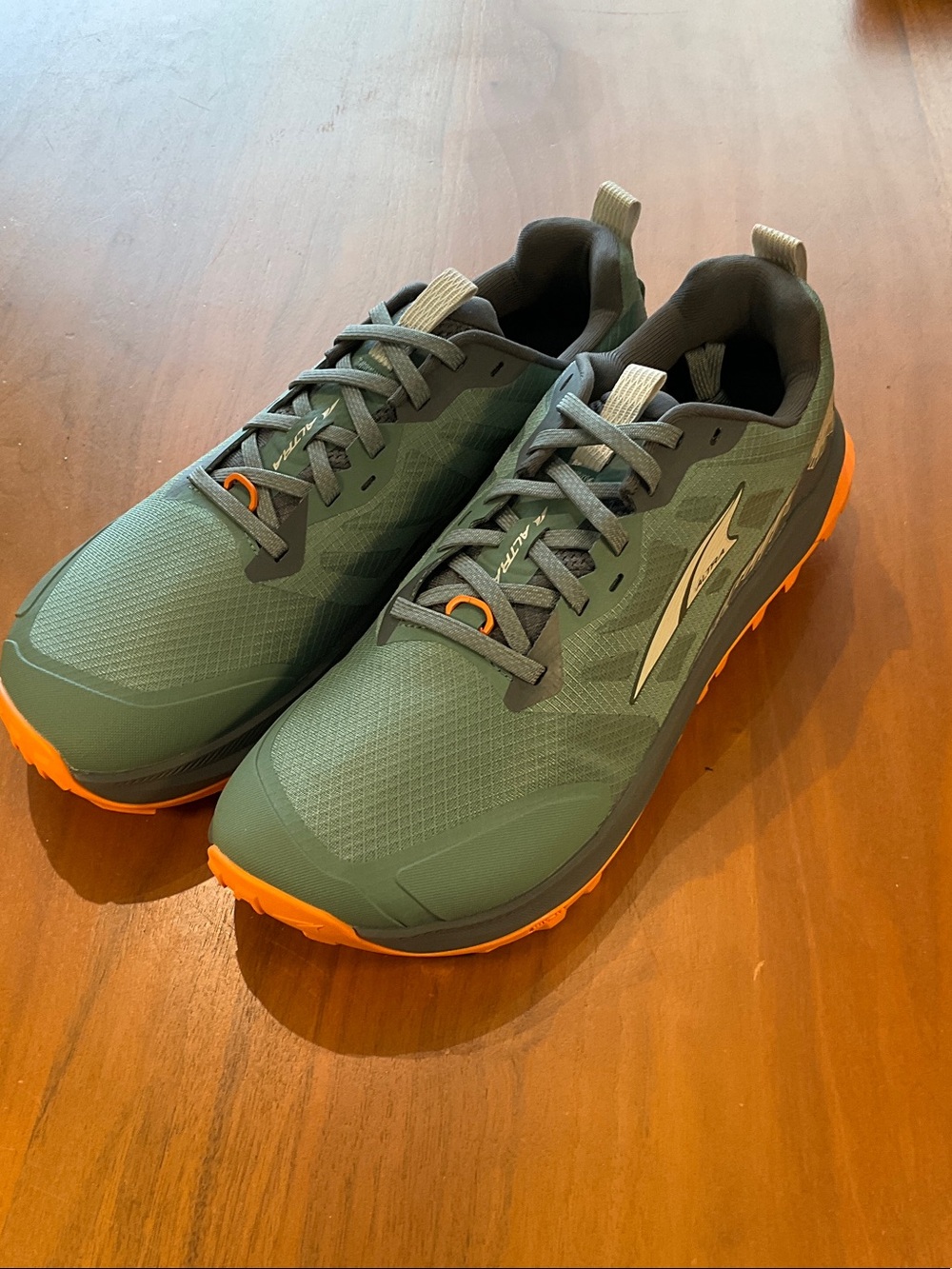 Lone Peak 9 Altra Men's Olive Green Trail Shoes with Bright Orange sample